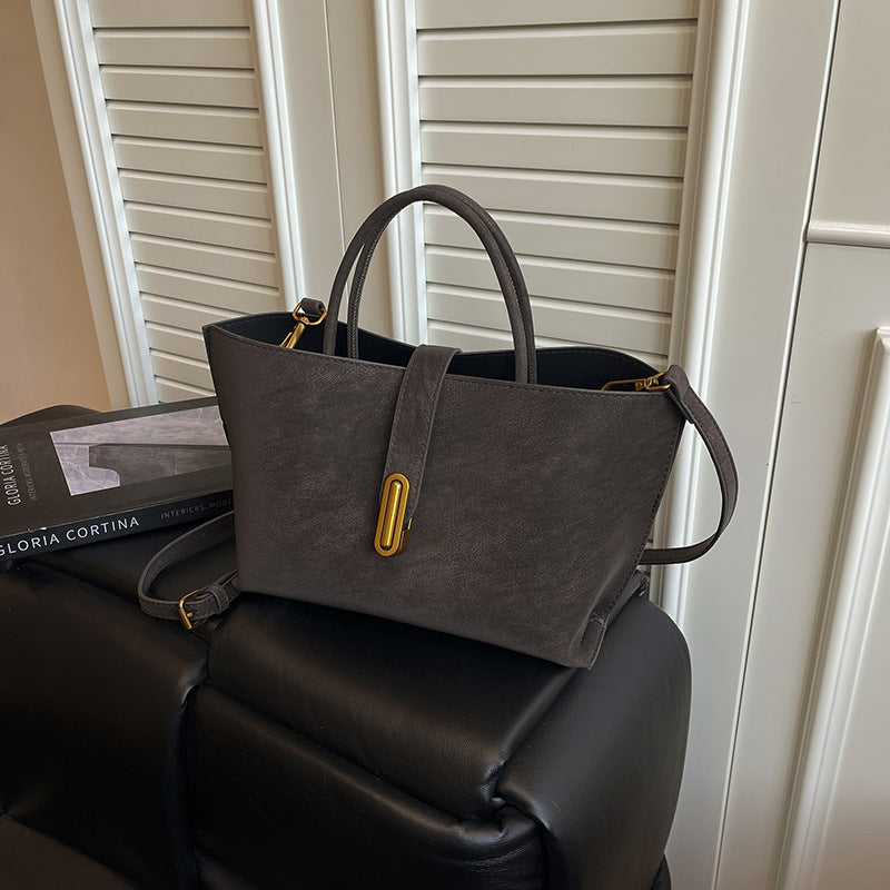 Retro High-Capacity Minimalist Suede-Style Tote Bag | Women's Everyday Shoulder Bag