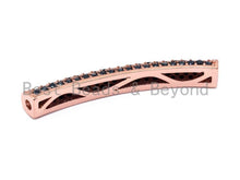 Load image into Gallery viewer, Black CZ Micro Pave Curved Tube, Spacer Tube for 2mm leather Cord Finding, Gold/Silver/Rose Gold/Gunmental, 37x5mm, sku#M70