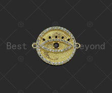 Load image into Gallery viewer, Gold Filled CZ Micro Pave Evil Eye On Round Coin Shape Connector,18K Gold Filled Connector, Necklace Bracelet Connector,22x18mm,Sku#LK351