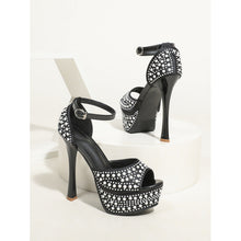 Load image into Gallery viewer, Waterproof Platform Pearl Ankle Strap High Heels