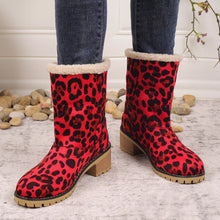 Load image into Gallery viewer, Women's Leopard Print Plush Lined Boots | Mid Heel Slip-On Suede Boots with Warm Faux Fur Lining
