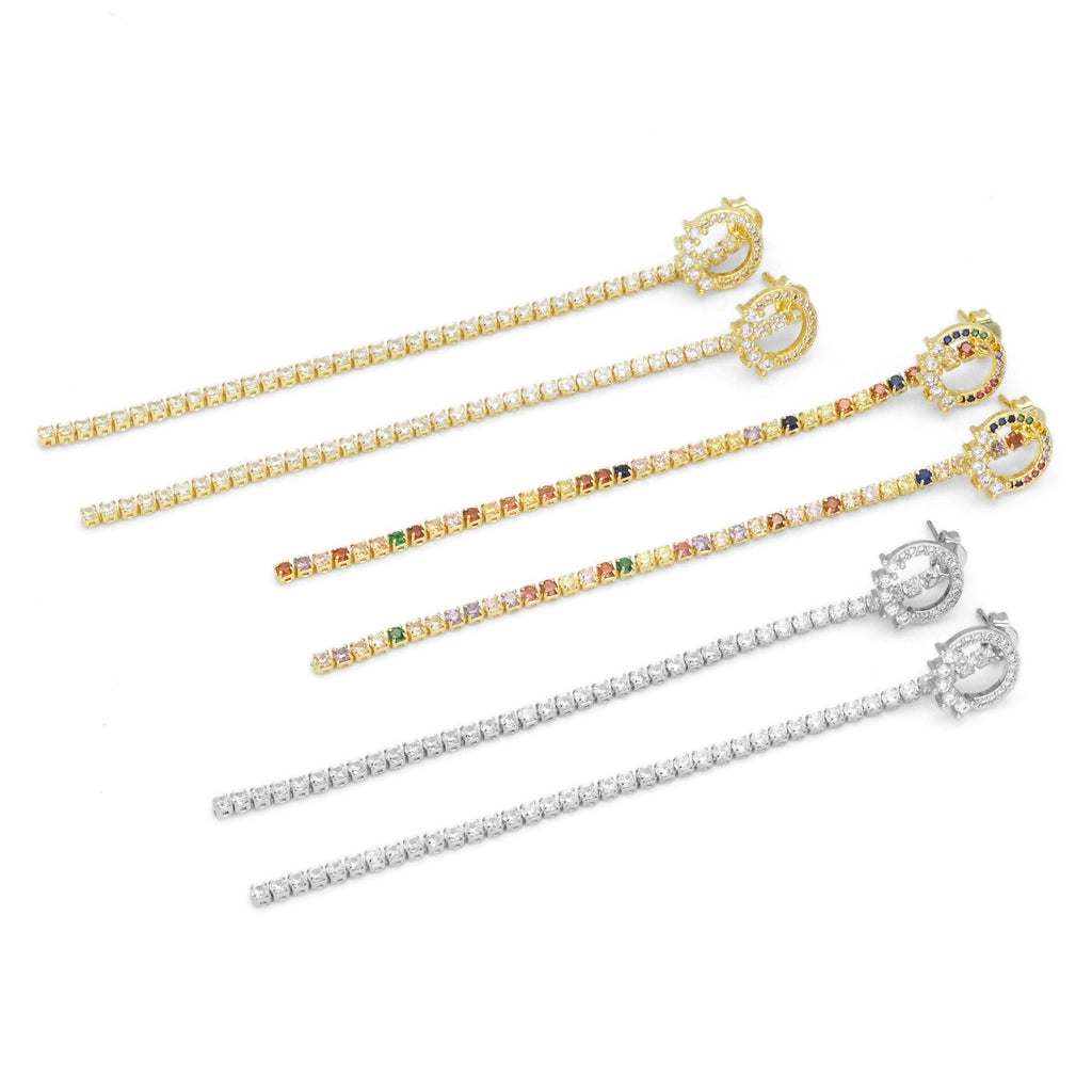 Gold Clear Silver Rainbow Long Strip Dangle Earrings, J223