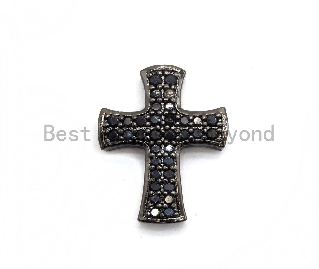 Black CZ Pave On Black Micro Pave Cross Spacer Beads with Black Crystal for Bracelet/Necklace, Spacer Beads,19x23mm, sku#C101