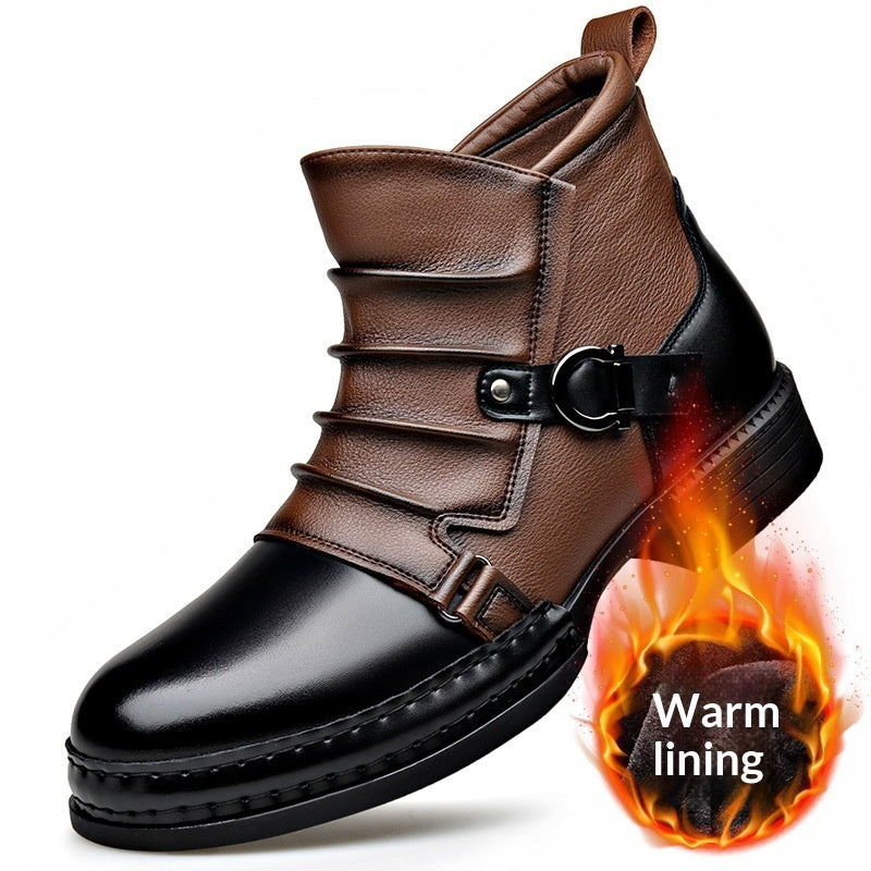 Men's British-Style Retro Zipper Boots | Fleece-Lined Thermal PU Leather