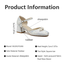 Load image into Gallery viewer, Women's Jacquard Platform Heels | Pearl Bow Square-Toe Chunky Heel Shoes