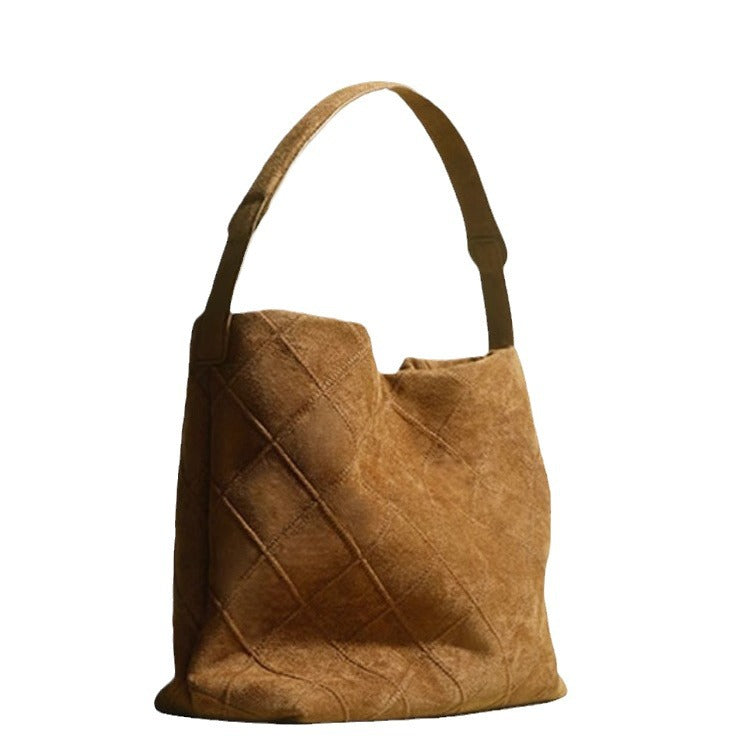 French-Style Velvet Bucket Tote Bag – Urban Minimalist Shoulder Bag for Women