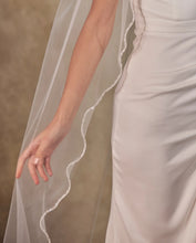 Load image into Gallery viewer, Wavy Beaded Edge Minimalist Wedding Veil- D246