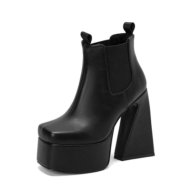 Women's Patent Leather Square Toe Chunky Heel Boots – Black | Sarah Express