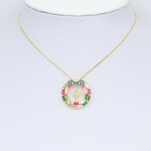 Load image into Gallery viewer, Baguette CZ Pave Gold Cross Circle Pendant, Sku#LX628