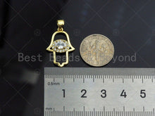 Load image into Gallery viewer, Big CZ On Hamsa Hand Charms, Hamsa Hand Charms, Evil Eye Pendant, Gold Tone Charm, Gold Pendant, Necklace Charms, 15x22mm, Sku#LK97