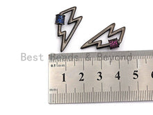 Load image into Gallery viewer, Colored Connector CZ Micro pave Lightning Bolt Clasp, Green/Fuchsia/Cobalt/Purple/Turquoise CZ Pave Clasp,15x28mm, sku#H153