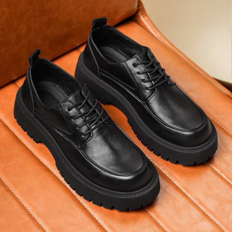 Men's British-Style Dress Shoes | Soft PU Leather Round Toe Height-Increasing Casual Shoes