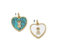 Load image into Gallery viewer, Gold Turquoise MOP Hollow Out Heart Charm, Sku#L703