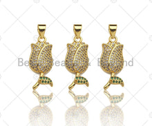 Load image into Gallery viewer, CZ Micro Pave Tulip Flower Charm/Pendant, Tulip Rose Shape Charm, Pave Pendant, Gold plated charm, 10x21mm, Sku#LK128