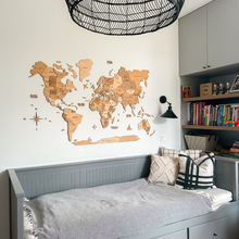 Load image into Gallery viewer, 3D Wooden World Map Gold