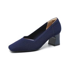 Load image into Gallery viewer, Women's Chunky Heel Square Toe Slip-On High Heels | Flyknit Upper | Multiple Colors