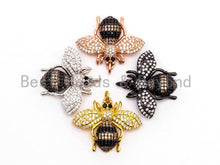 Load image into Gallery viewer, Bumble BEE Charm, CZ Micro Pave Inspired Insect Charm, Cubic Zirconia Pave Pendant,Gold/Rose Gold/Silver/Black, 22x28mm,SKU#F436