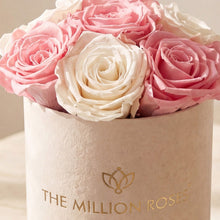 Load image into Gallery viewer, Essence Beige Suede Box | Light Pink &amp; White Roses