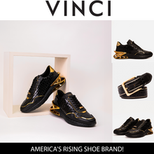 Load image into Gallery viewer, The Bellagio Black &amp; Gold Leather Men Sneaker