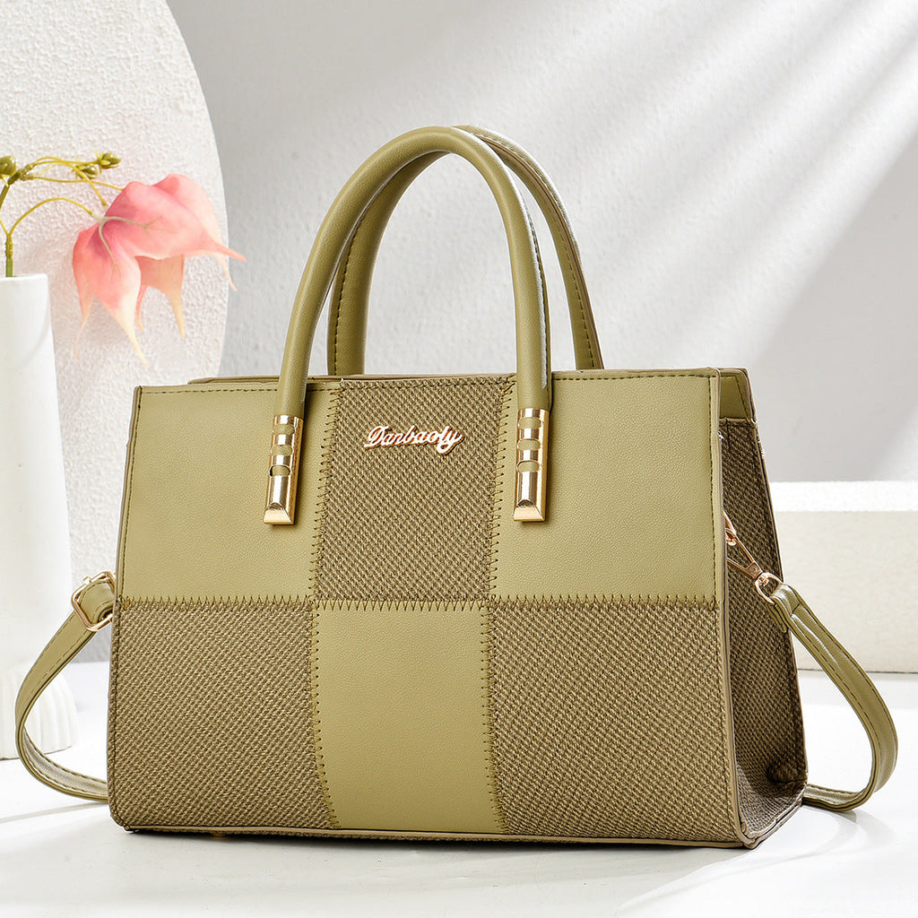 Women's Large Capacity Patchwork Tote Bag - Stylish Color Block Shoulder Handbag