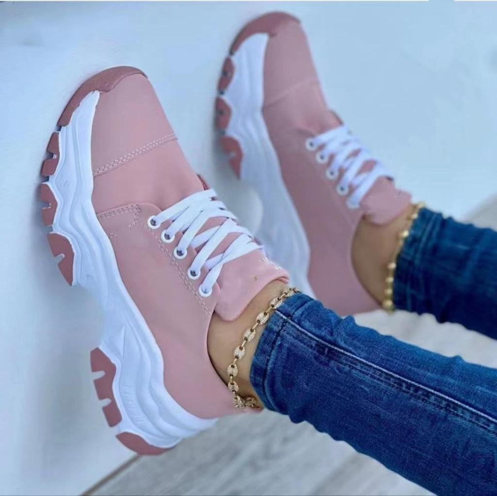 Women's Lace-Up Platform Sneakers | Microfiber Casual Walking Shoes