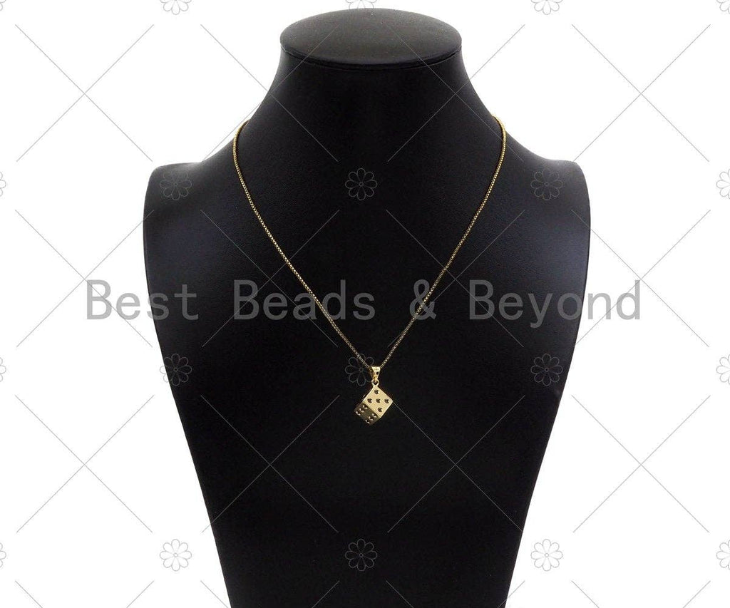 CZ Micro Pave Gold Dice Charm, Necklace Bracelet Charm Pendant,13x15mm,Sku#LK302