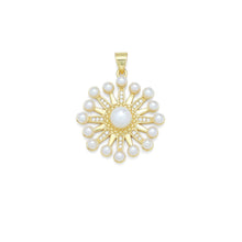 Load image into Gallery viewer, CZ Pave Gold White Pearl North Star Charm Pendant, Sku#LX627