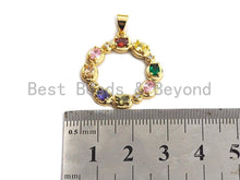 Load image into Gallery viewer, CZ Colorful Micro Pave Hollow out Round with Baguette CZ Pendant, Ring Shaped Pave Pendant, Gold plated, 24x27mm, Sku#F953