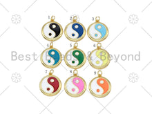 Load image into Gallery viewer, Colorful Enamel Yinyang Round Coin Pendant, 18K Gold Filled Enamel Tai Ji Pendant, Religious Necklace Bracelet Charm, 22x20mm,Sku#LK429