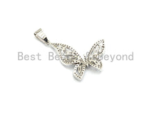 Load image into Gallery viewer, CZ Micro Pave Butterfly Shape Pendant with Baguette CZ cluster, Gold/Silver/Black/Rose Gold Plated Jewelry,29x31mm,sku#F699