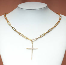 Load image into Gallery viewer, Medium Paperclip Chain Thin Cross Necklace, sku#CL09