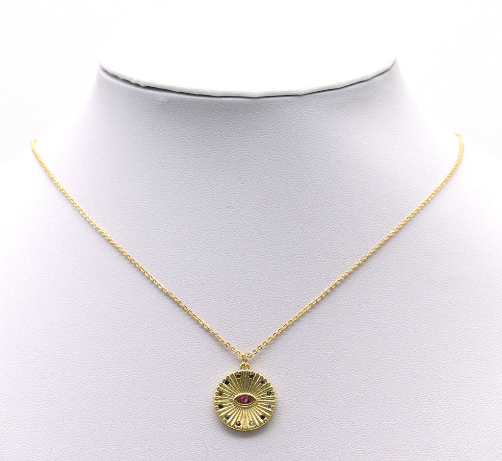 Gold Colorful CZ Evil Eye Coin Charm, Sku#LX97