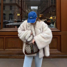 Load image into Gallery viewer, Mid Length Womens Faux Fox Fur Coat With A Blazer Style Collar