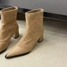Load image into Gallery viewer, Women's Chunky Heel Pointed Toe Slip-On Boots | Microfiber Leather | Low Heel Ankle Boots