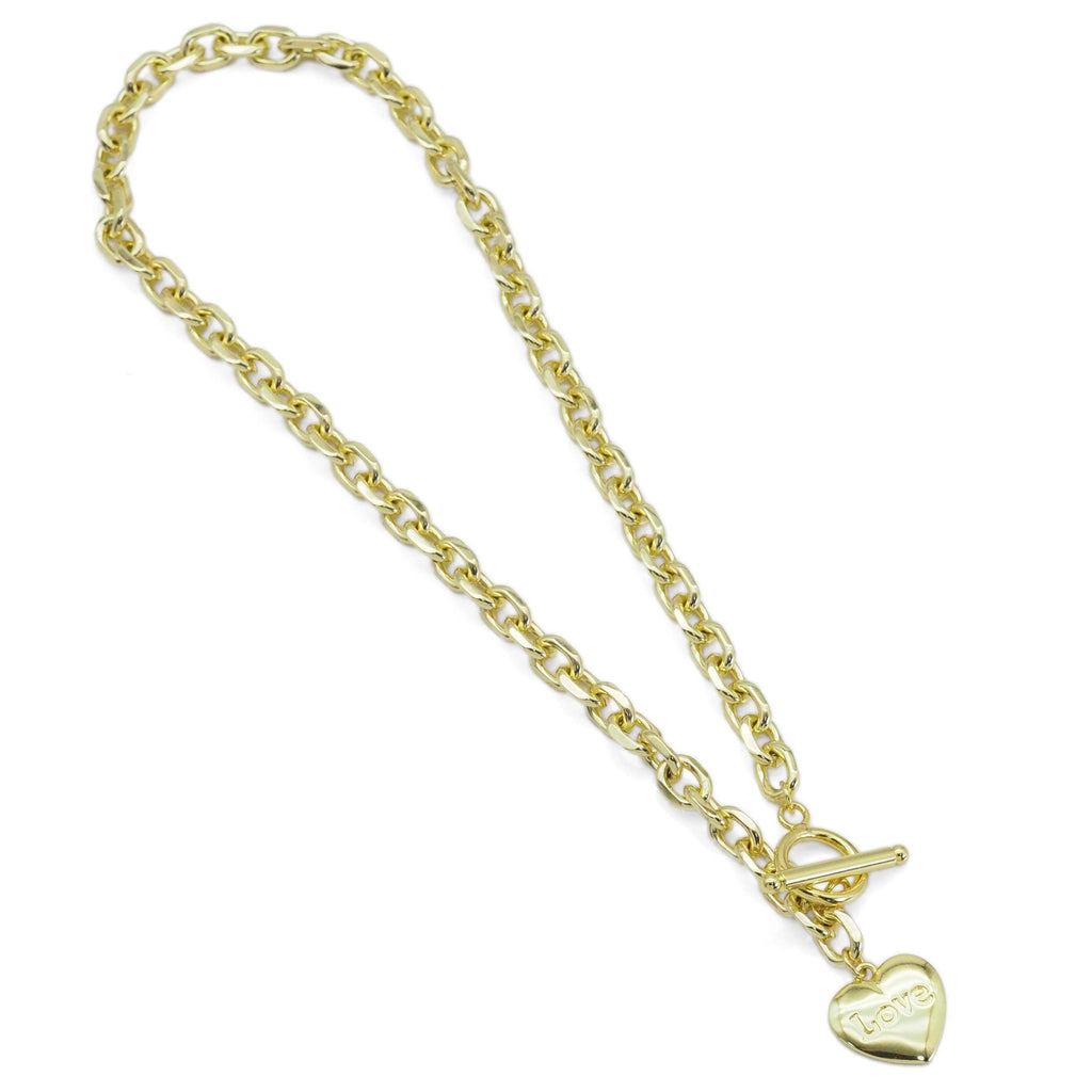 Thick Square Link Chain Love Heart Pendant Necklace, sku#EF489