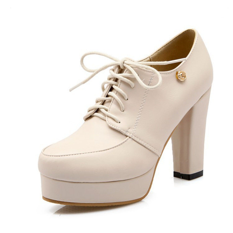 Women's Chunky Heel Lace-Up Pumps | Vintage Round Toe Platform Shoes