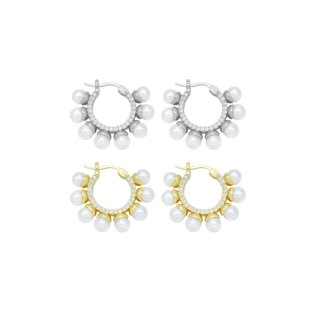 White Pearl CZ Around Hoop Earrings, Sku#A402