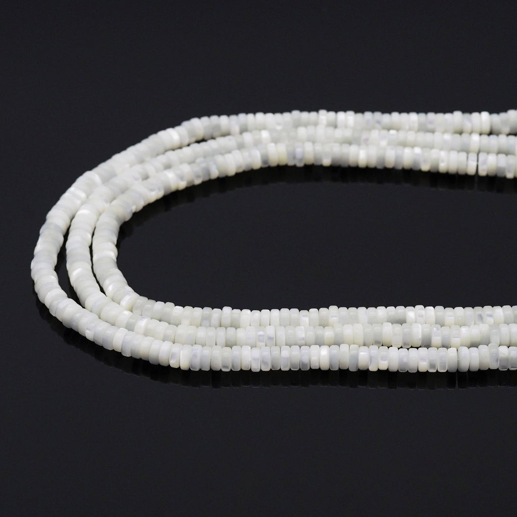Smooth Rondelle White Mother of Pearl Beads, Sku#T172