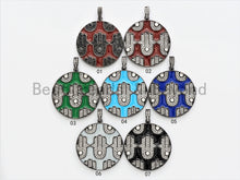 Load image into Gallery viewer, LARGE Enamel Colorful Round With Hamsa Hand Pendant,CZ Micro Pave Oil Drop Round pendant,Enamel pendant,Enamel Jewelry,34x38mm,sku#F592