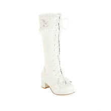 Load image into Gallery viewer, Women's Lolita Bow-tie Over-the-Knee Boots | Chunky Heel, Lace-Up, PU Leather