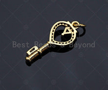 Load image into Gallery viewer, CZ Micro Pave Heart On Key Shape Pendant, Gold/Silver Plated Jewelry, Necklace Bracelet Charm Pendant, 14x28mm,sku#F1242