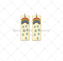 Load image into Gallery viewer, Enamel Rainbow and Rain On Rectangle Shape Pendant, 18K Gold Filled Rianbow Charm, Necklace Bracelet Charm Pendant,11x32mm, Sku#L634