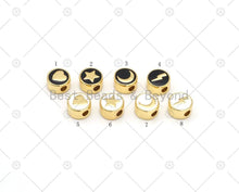 Load image into Gallery viewer, Double Sided Gold Heart Star Moon Lighting on Black/White Enamel Round Spacer Beads, 18K Gold Filled Big Hole Spacer Beads,6x10mm,Sku#LK482