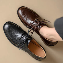 Load image into Gallery viewer, Women's Round Toe Chunky Heel Leather Loafers | Cowhide Upper Buckle Shoes