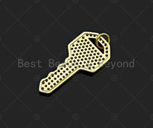 Load image into Gallery viewer, 18K Gold Filled/ Silver Color Large CZ Micro Pave Key Shape Charm/Pendant,Key Charm, Key Pave Pendant, Gold Key charm, 15x32mm, Sku#LD21