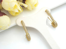 Load image into Gallery viewer, CZ Pave Safety Pin Dangle Earrings, X150