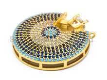 Load image into Gallery viewer, CZ Micro Pave Turquoise Diamond Crown on Round Disc Pendant, 27mm, sku#L5