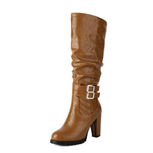 Load image into Gallery viewer, Women's Over The Knee Boots Round Toe Side Zipper Chunky Heel Thigh High Boots