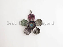 Load image into Gallery viewer, 58mm Large CZ Multi-color Micro Pave Plum Flower Focal Pendant,Cubic Zirconia Paved Charm in Gold,Silver, Rose Gold,Gunmetal,sku#F488
