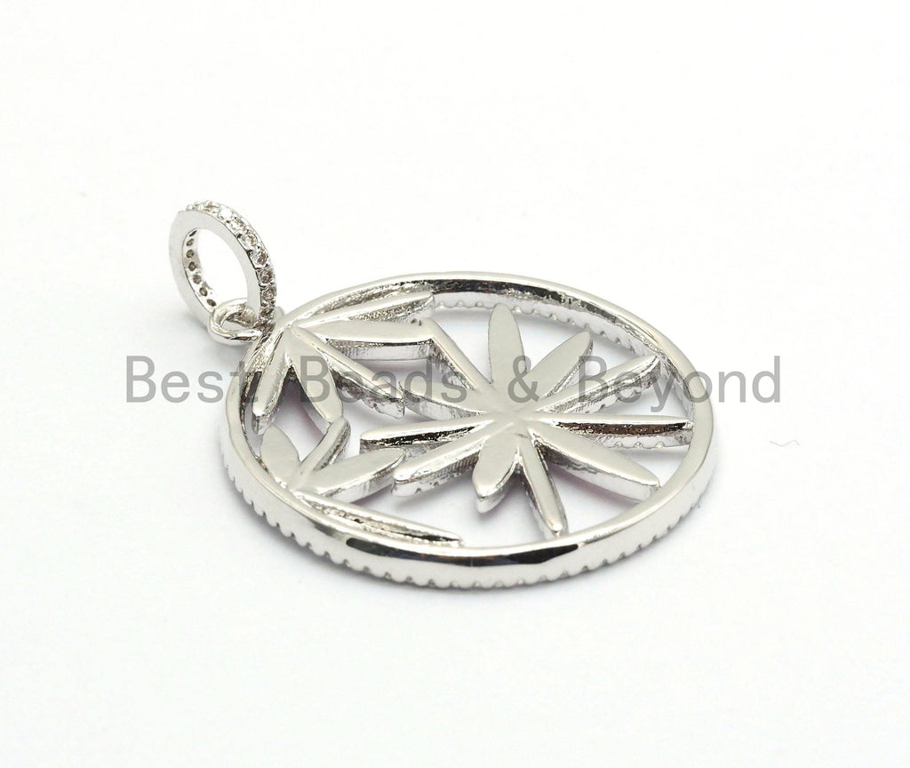 NEW Enamel Colorful Round With Pink Flower Pendant,CZ Micro Pave Oil Drop Round pendant,Enamel pendant,Enamel Jewelry,32x36mm,sku#F575